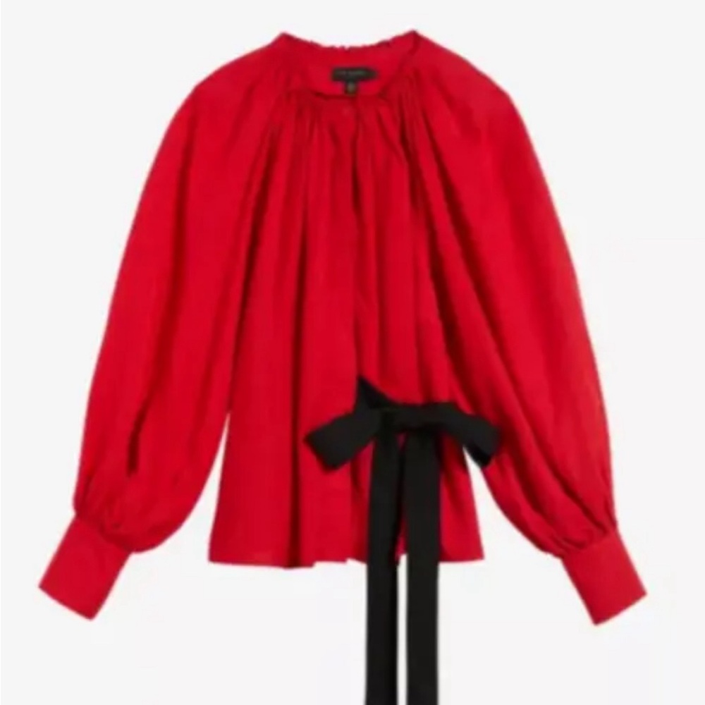 Red Ted Baker Tryniti Blouse With Contrast Black Bow Belt